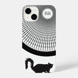 Fun Script Black and White Monogram Cat iPhone 14 Case