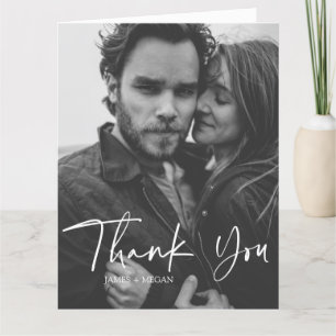 Fun Script Calligraphy Photo Wedding Thank You  Card