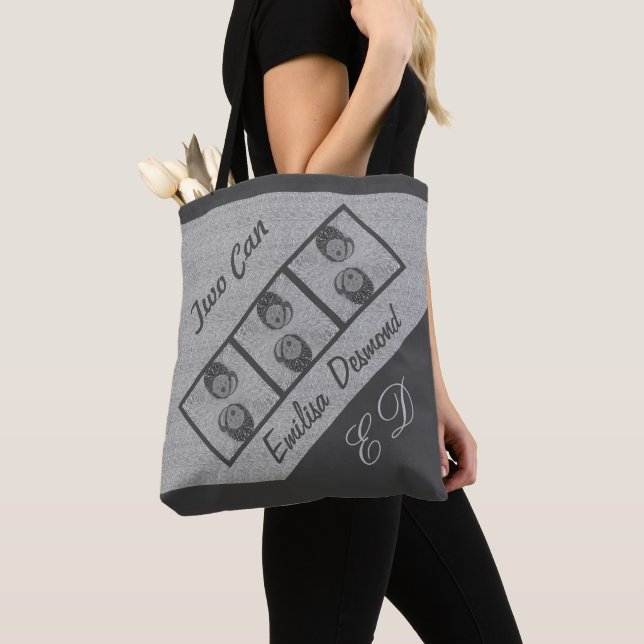 Fun Script Couples Two Can Toucans Smoke Grey Grey Tote Bag (Close Up)