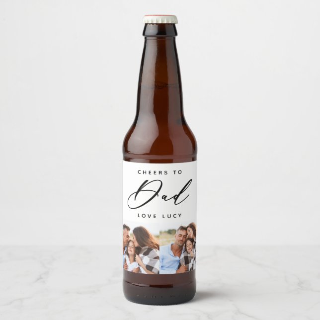 fun script dad multi photo beer beer bottle label (Front)