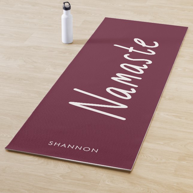 Fun Script Dark Red Namaste Personalized Name Yoga Mat (In Situ)