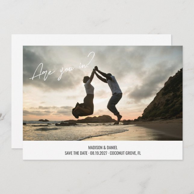 Fun script font full bleed photo Are you in Save The Date (Front/Back)
