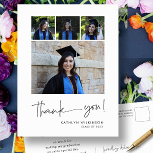 Fun Script Modern 4 Photo Graduation Thank You Postcard