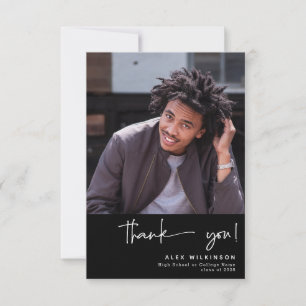Fun Script Modern Photo Graduation Thank You Card