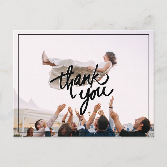 Fun Script Modern Photo Wedding Thank You Postcard (Front)