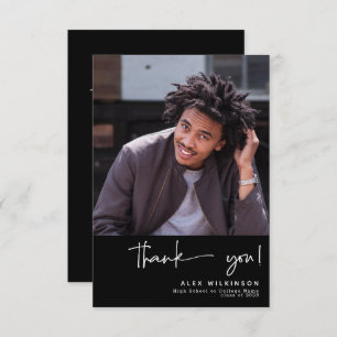 Fun Script Modern Simple Photo Graduation Thank You Card