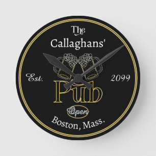 Fun Script Texte Pub w Bières Horloge murale