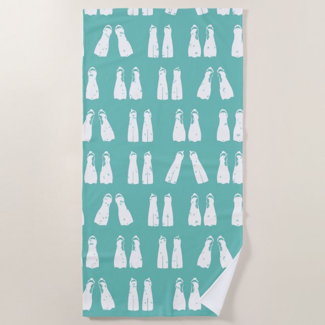 Fun Scuba Diving Fins Blue and white Beach Towel (Front)
