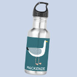 Fun Seagull Personalized 532 Ml Water Bottle<br><div class="desc">A cheeky seagull standing by the deep green ocean. Perfect for those who love all things coastal.  Customize by changing the name.</div>
