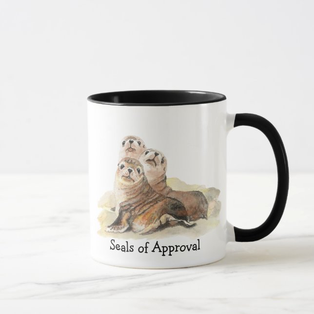 Fun "Seals of Approval" with Cute Watercolor Seals Mug (Right)