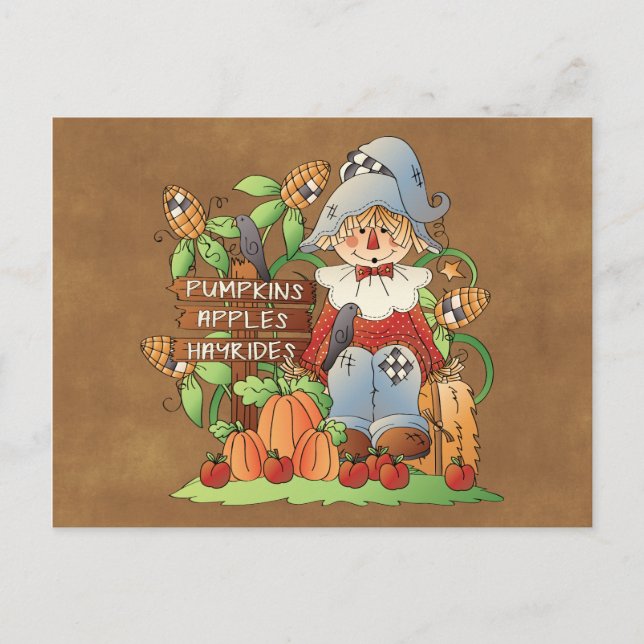 Fun Seasonal scarecrow any purpose postcard (Front)
