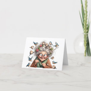 Fun Senior With Birds Note Card