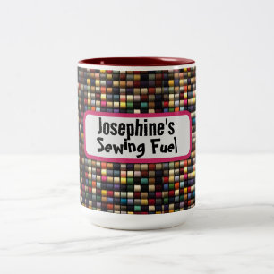 Fun Sewing Lover Colorful Thread Name  Two-Tone Coffee Mug