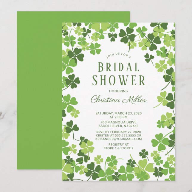 Fun Shamrock Irish Bridal Shower Invitation (Front/Back)