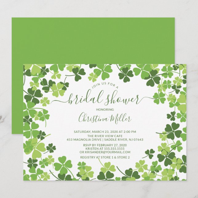 Fun Shamrock Irish Bridal Shower Invitation (Front/Back)