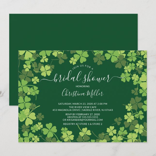 Fun Shamrock Irish Bridal Shower Invitation (Front/Back)