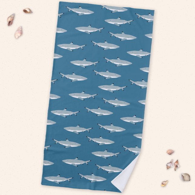 Fun Shark Beach Towel (Fun Black Tipped Reef Shark pattern beach towel)