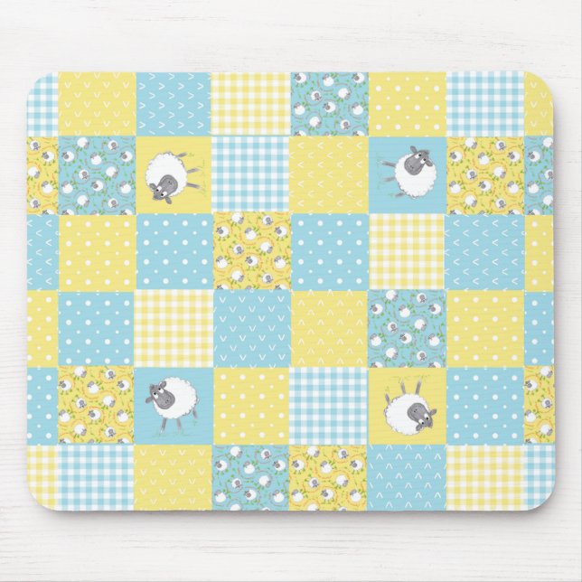 Fun Sheep: Country-Style, Faux Patchwork Mousepad (Front)