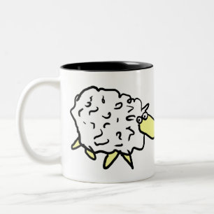 Fun Sheep Illustration on a Two-Tone Coffee Mug