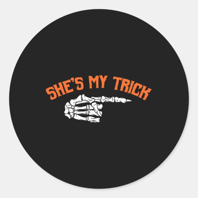 Fun She's My Trick He's My Treat Halloween Couple  Classic Round Sticker (Front)