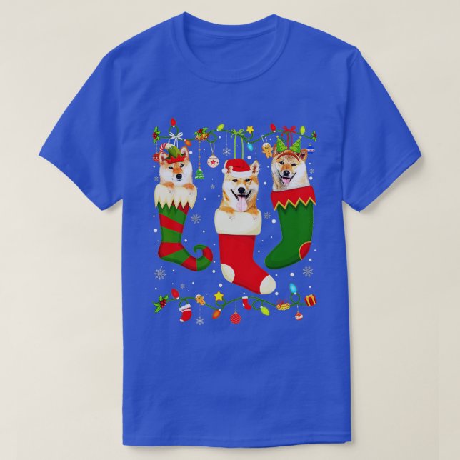 Fun Shiba Inu Stocking Christmas Light Socks Xmas  T-Shirt (Design Front)