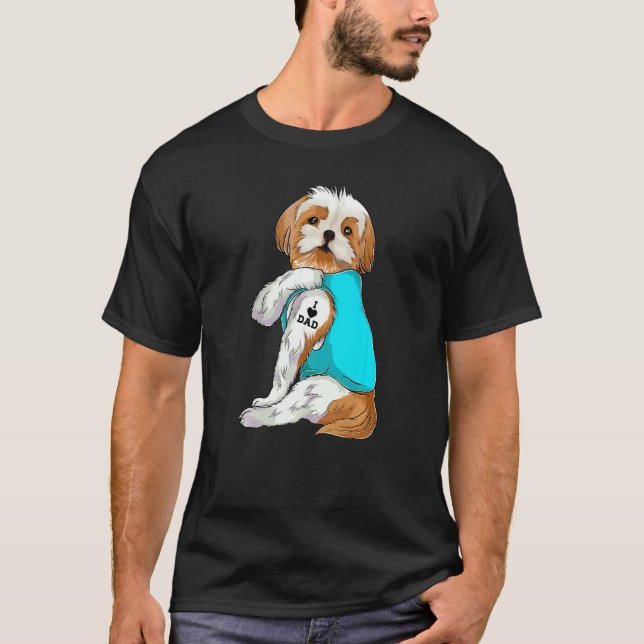 Fun Shih Tzu I Love Dad Tattoo Apparel Dog Dad  Da T-Shirt (Front)