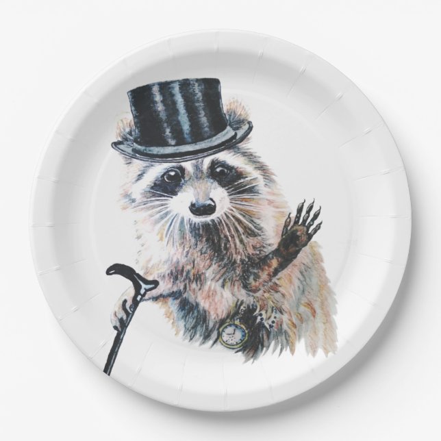 Fun Silly Formal Attire Raccoon Animal Paper Plate (Front)
