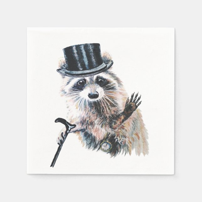 Fun Silly Formal Attire Raccoon Animal Party Napkin (Front)