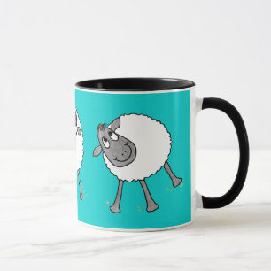 Fun Silly Sheep Ringer Mug, Turquoise Mug
