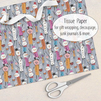 Fun Silly Snowmen Drinking Hot Cocoa Tissue Paper