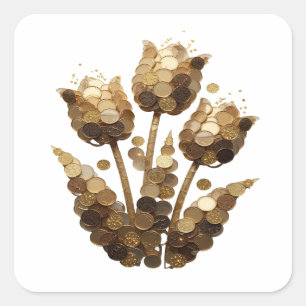 Fun Silver GOLDEN COIN FLOWERS Gift Sticker
