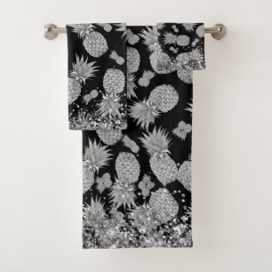 Fun Silver Pineapples with Silver Glitter Bath Towel Set