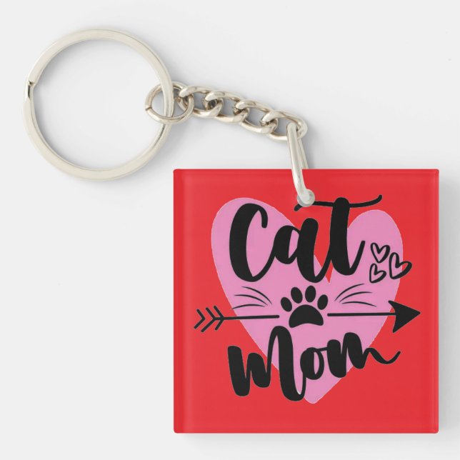 Fun & Simple Cat Mom Original Cute Design for Her Keychain (Front)