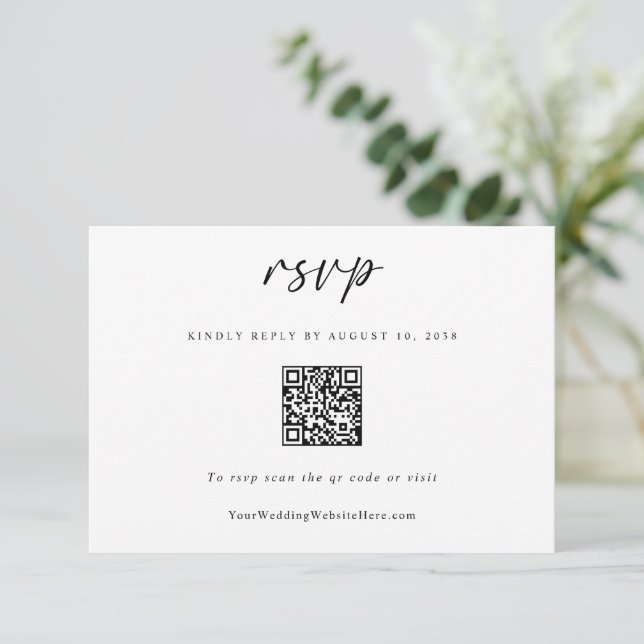 Fun Simple Modern Wedding QR Code RSVP Card (Standing Front)