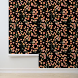 Fun Simple Orange Flower Pattern on Black Wallpaper