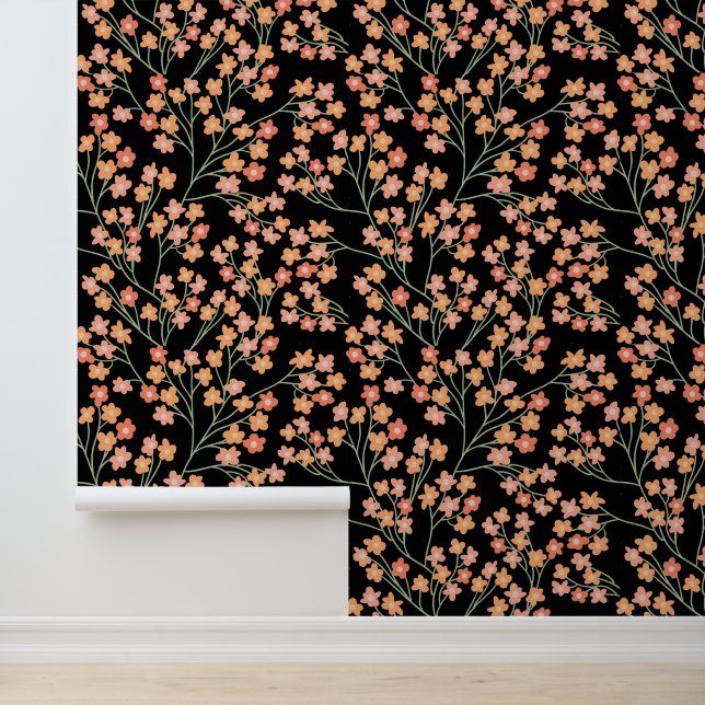 Fun Simple Orange Flower Pattern on Black Wallpaper (Application)