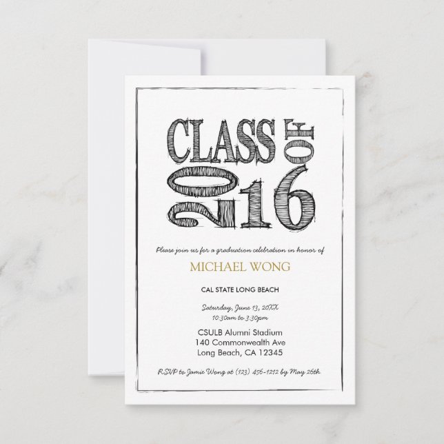 Fun & Simple Pen Sketch Class of 2016 Invitation (Front)