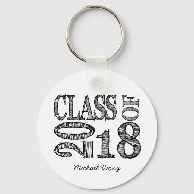 Fun & Simple Pen Sketch Class of 2018 Graduations Keychain (Front)