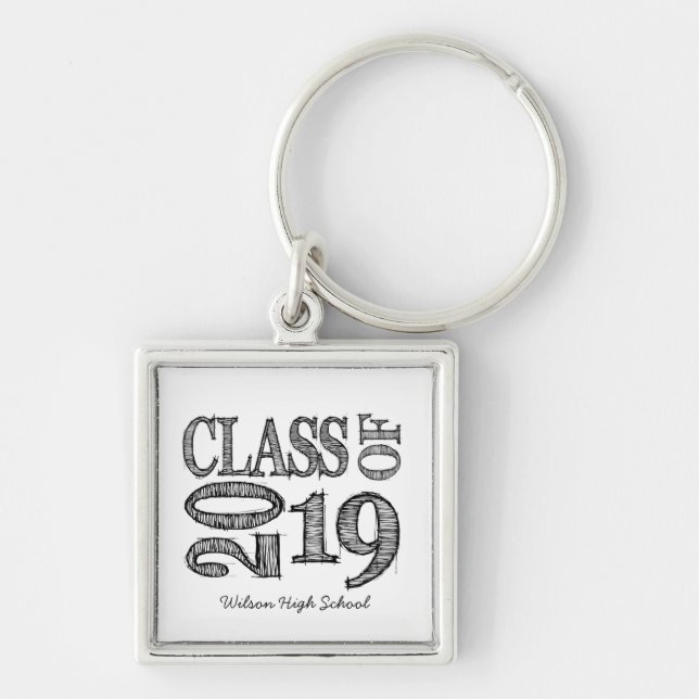 Fun & Simple Pen Sketch Class of 2019 Graduation Keychain (Front)