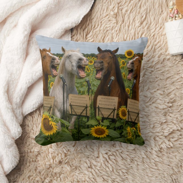 Fun Singing Horses Pillow! Throw Pillow (Blanket)