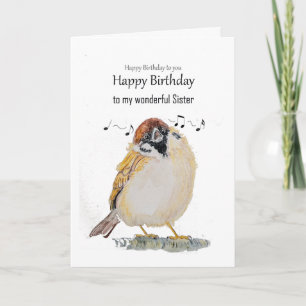 Fun Sister Happy Birthday Sparrow Bird Card