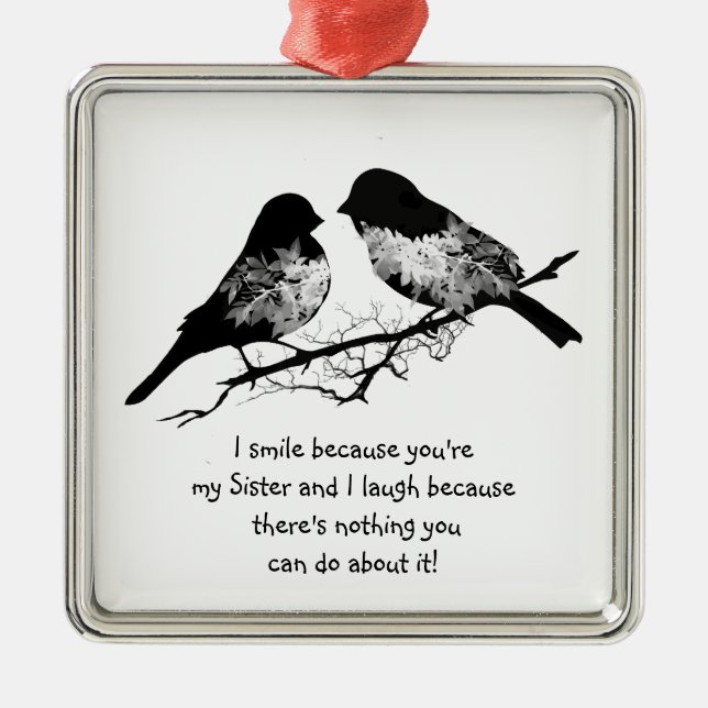 Fun Sister Quote with Cute Bird Humour Metal Ornament (Front)