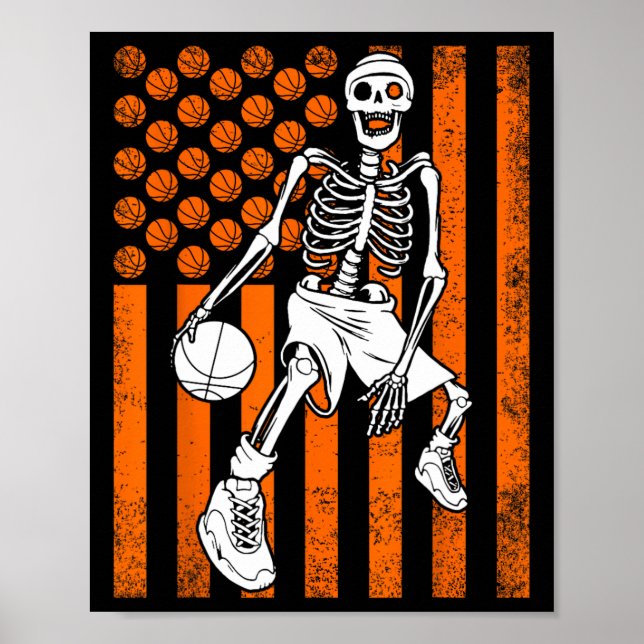 Fun Skeleton Basketball Player USA American Flag V Poster (Front)