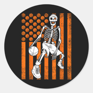 Fun Skeleton Bysketbyll Player Usa American Flag V Classic Round Sticker