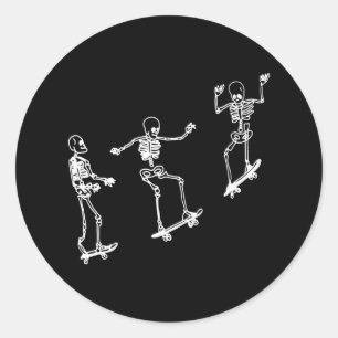 Fun Skeleton Skateboard Halloween Skateboarding Sk Classic Round Sticker