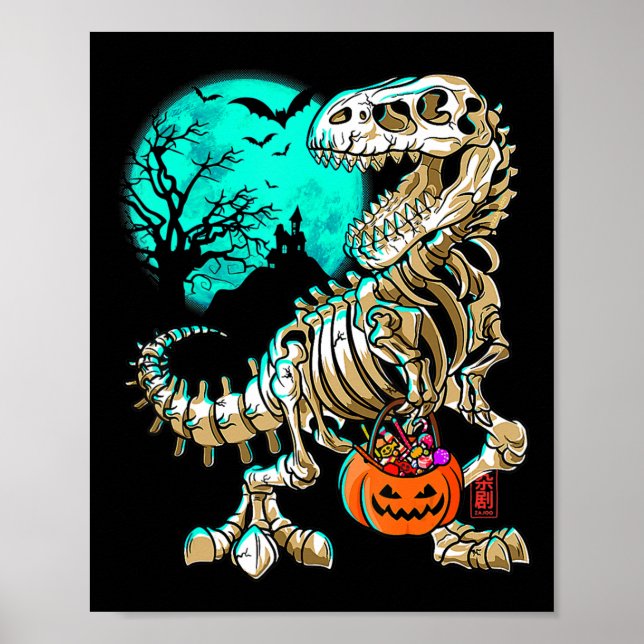 Fun Skeleton TRex Halloween Boys Dino Kids Fossil  Poster (Front)