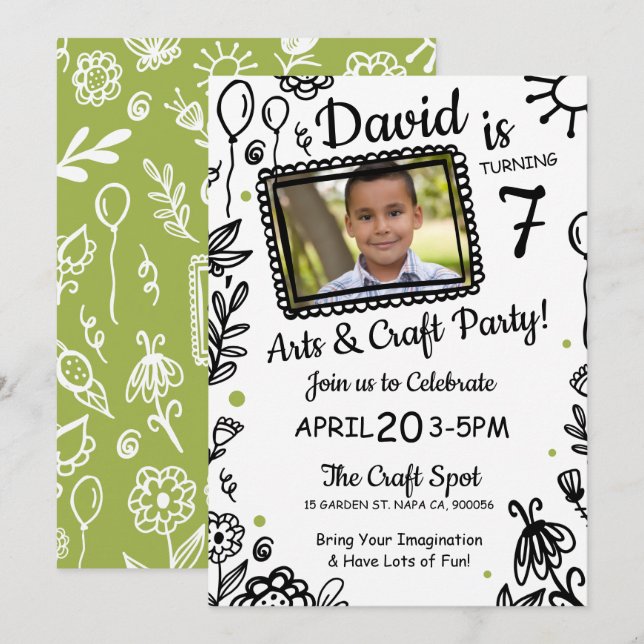 Fun Sketch Doodle Crafts Birthday Party Invitation (Front/Back)