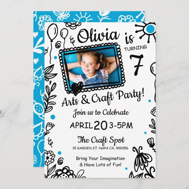 Fun Sketch Doodle Crafts Birthday Party Invitation (Front/Back)