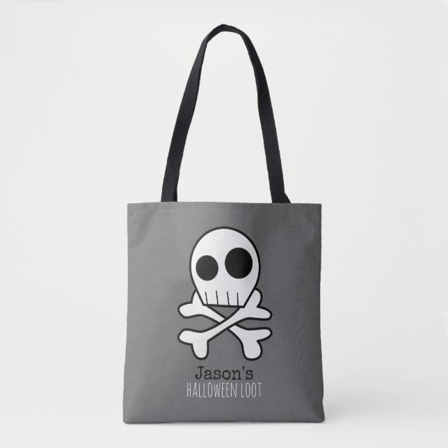 Fun Skull and Bones Kids Halloween Tote Bag (Front)