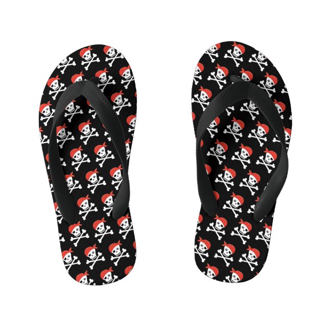 Fun Skull and Crossbones Pattern Pirate Kid's Flip Flops (Footbed)